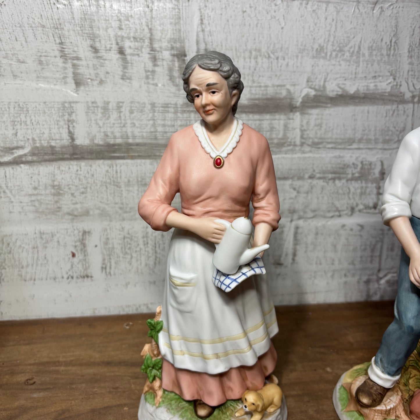 Vintage Homco Porcelain Elderly Couple W/ Dogs Figurine Set #1425