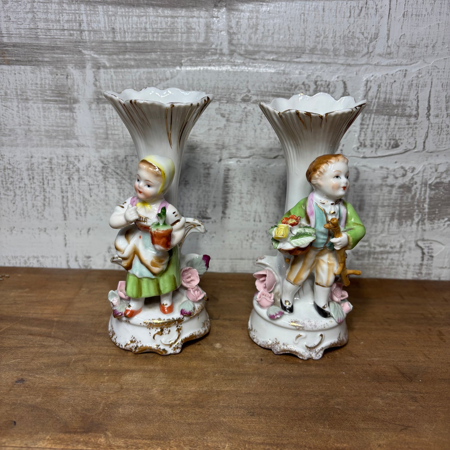 Vintage Ucagco China PorcelainBoy & Girl Flower Vase