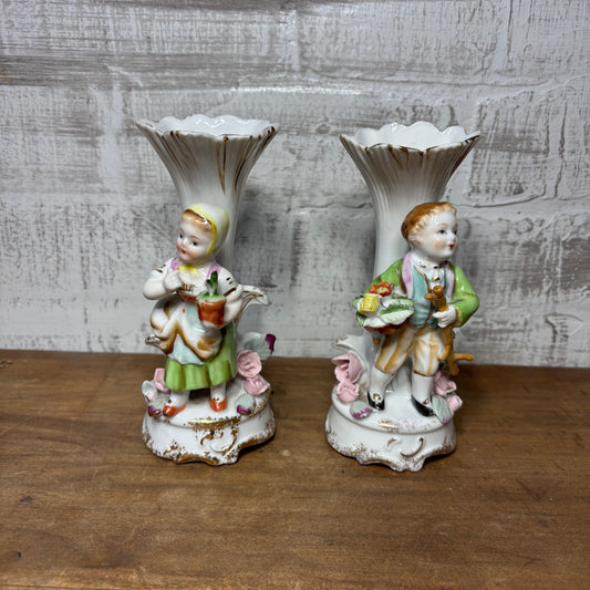Vintage Ucagco China PorcelainBoy & Girl Flower Vase