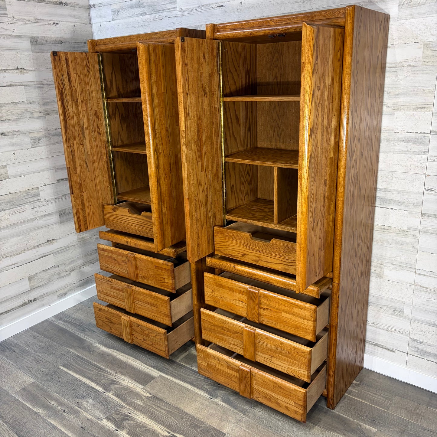 Oak Armoire Wardrobe Set Of 2