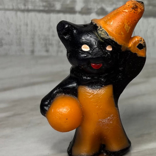 Vintage Gurley Black Cat W/ Pumpkin Halloween Candle