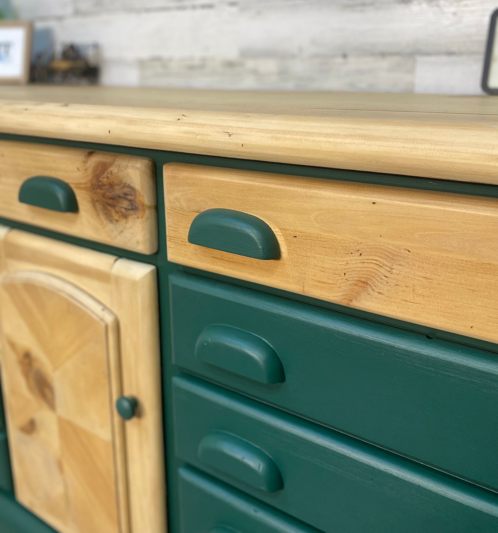 Two Toned Wood & Green Dresser Post Furnishings Two Toned Wood & Green Dresser Post Furnishings