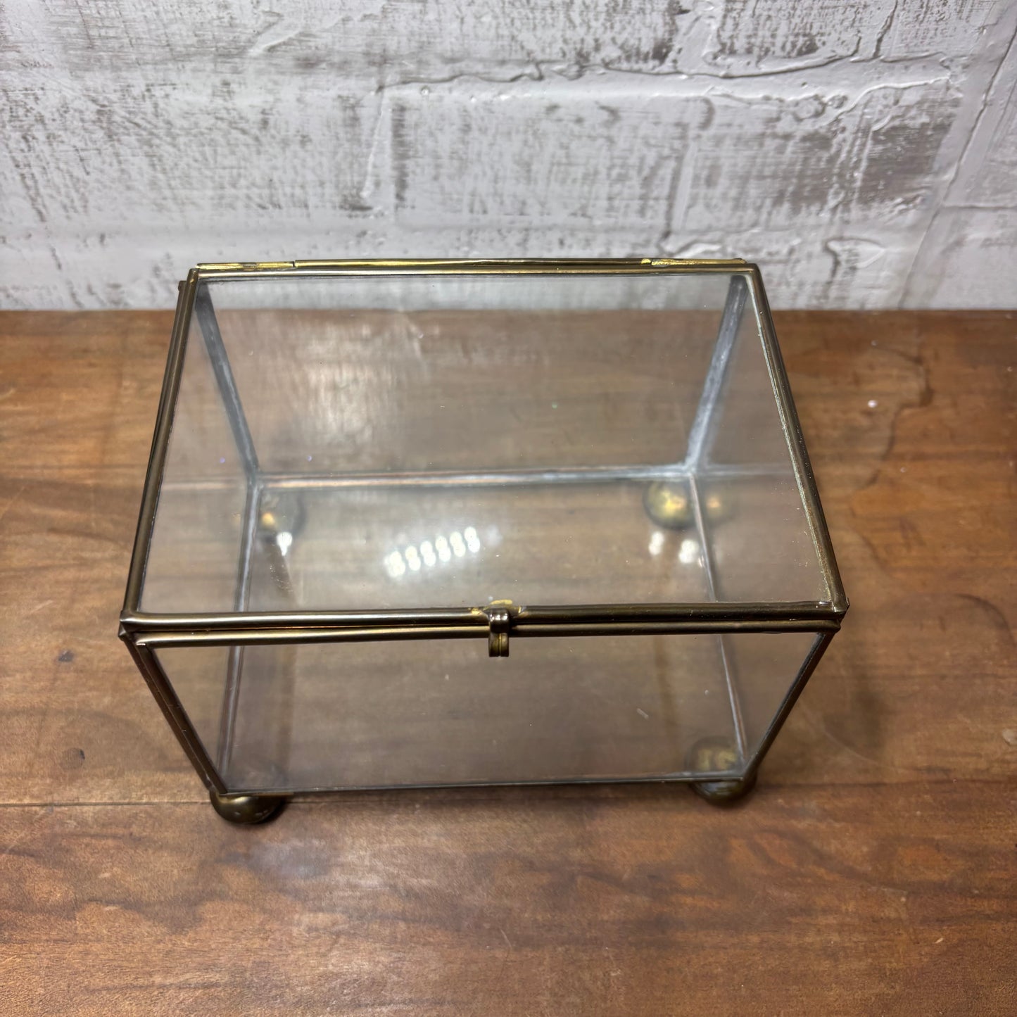 Vintage Brass Glass Jewelry Footed Trinket Box
