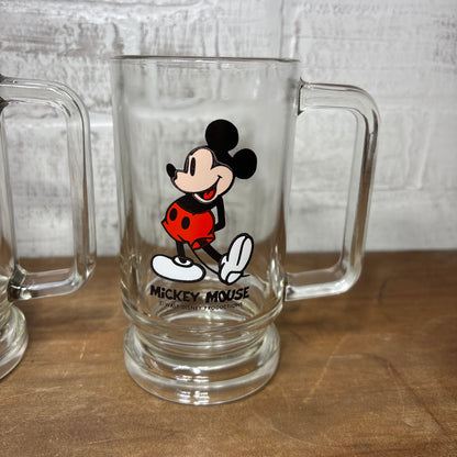 Vintage Disney Mickey and Minnie Mouse Glass Mug Set