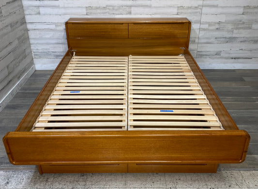 Mid Century Modern, Danish Style Teak Queen Platform Bed Frame