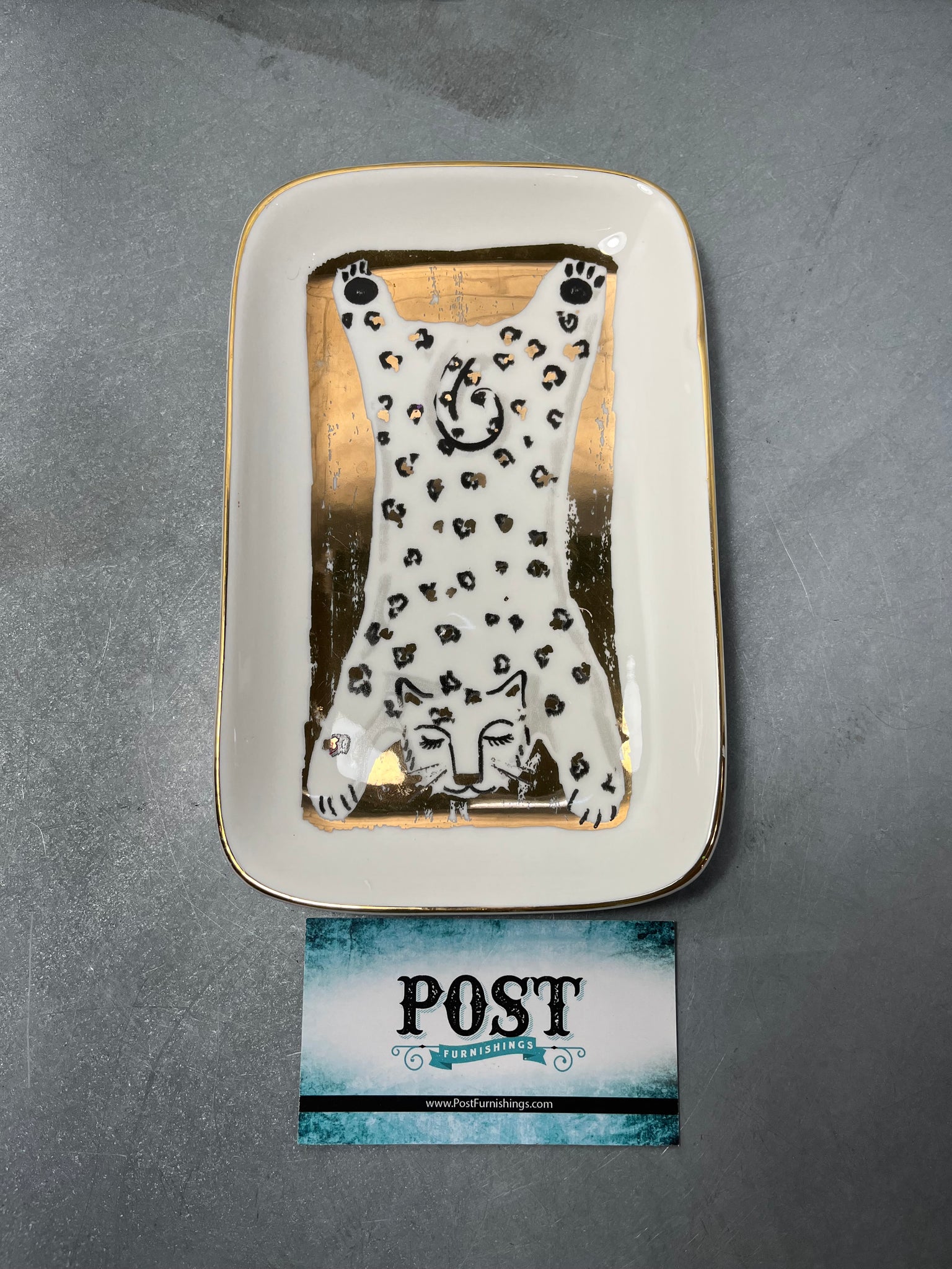 Cat Laying On Gold Trinket Tray