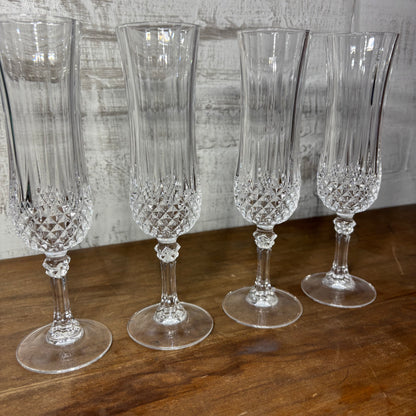 Vintage Cristal D’Arques Longchamp Crystal Glass Champagne Flutes
