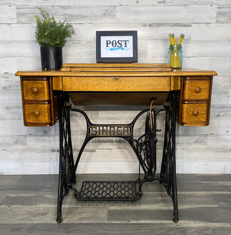 Antique Singer Sewing Machine & Desk