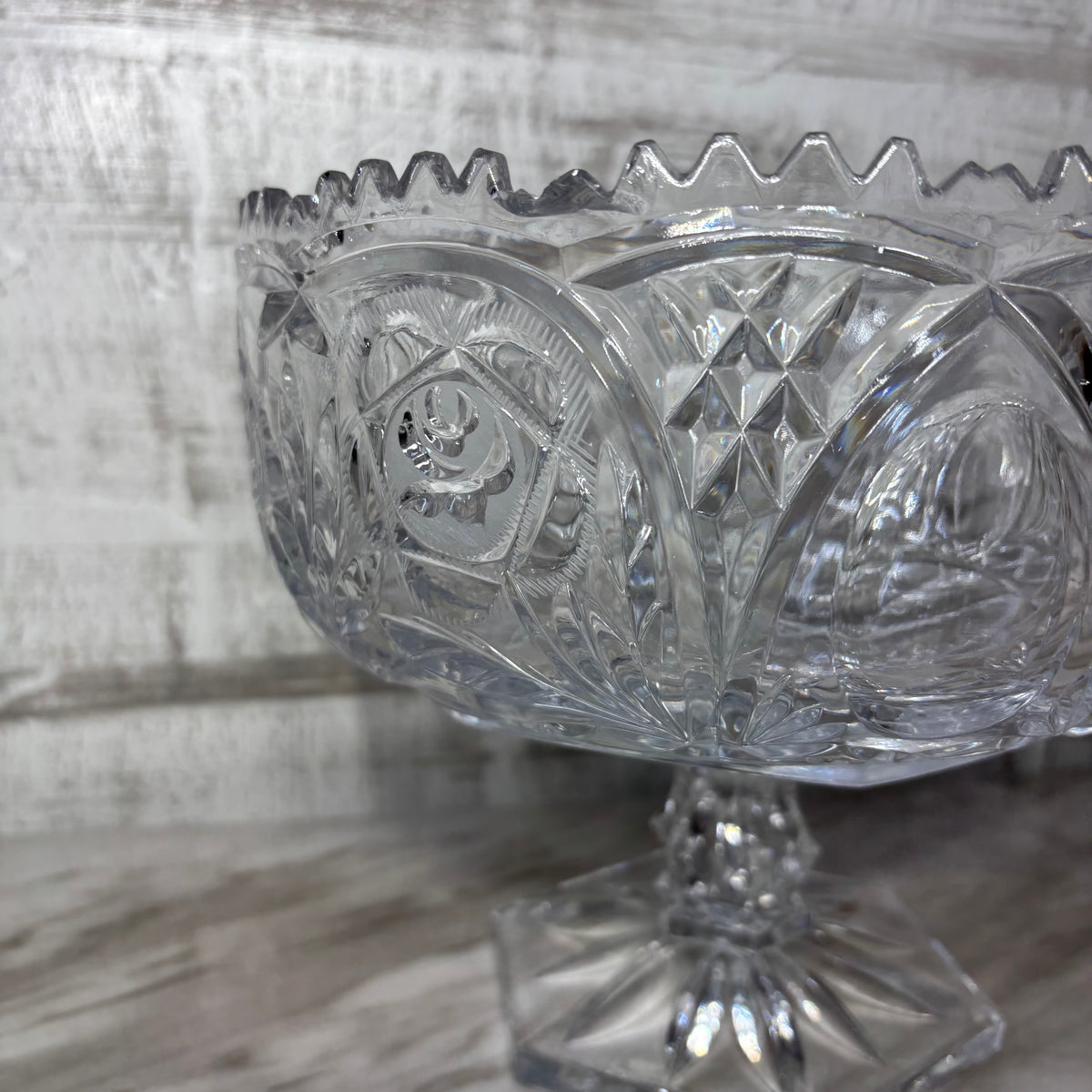 Vintage Crystal Glass Pedestal Compote Bowl