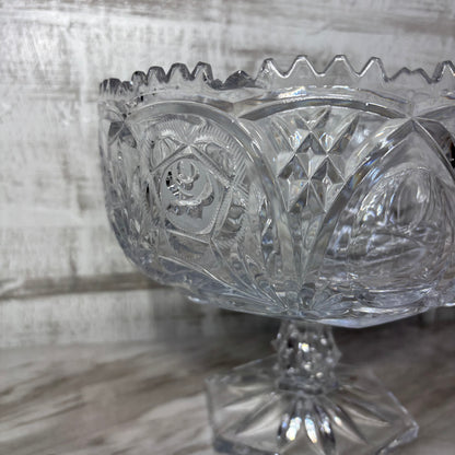 Vintage Crystal Glass Pedestal Compote Bowl