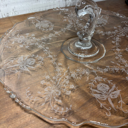 Heisey Orchid Waverly Etched Detail Sandwich Server/ Handled Tray