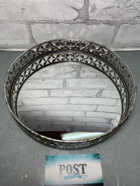 Large Round Gold Filagree Mirror Tray