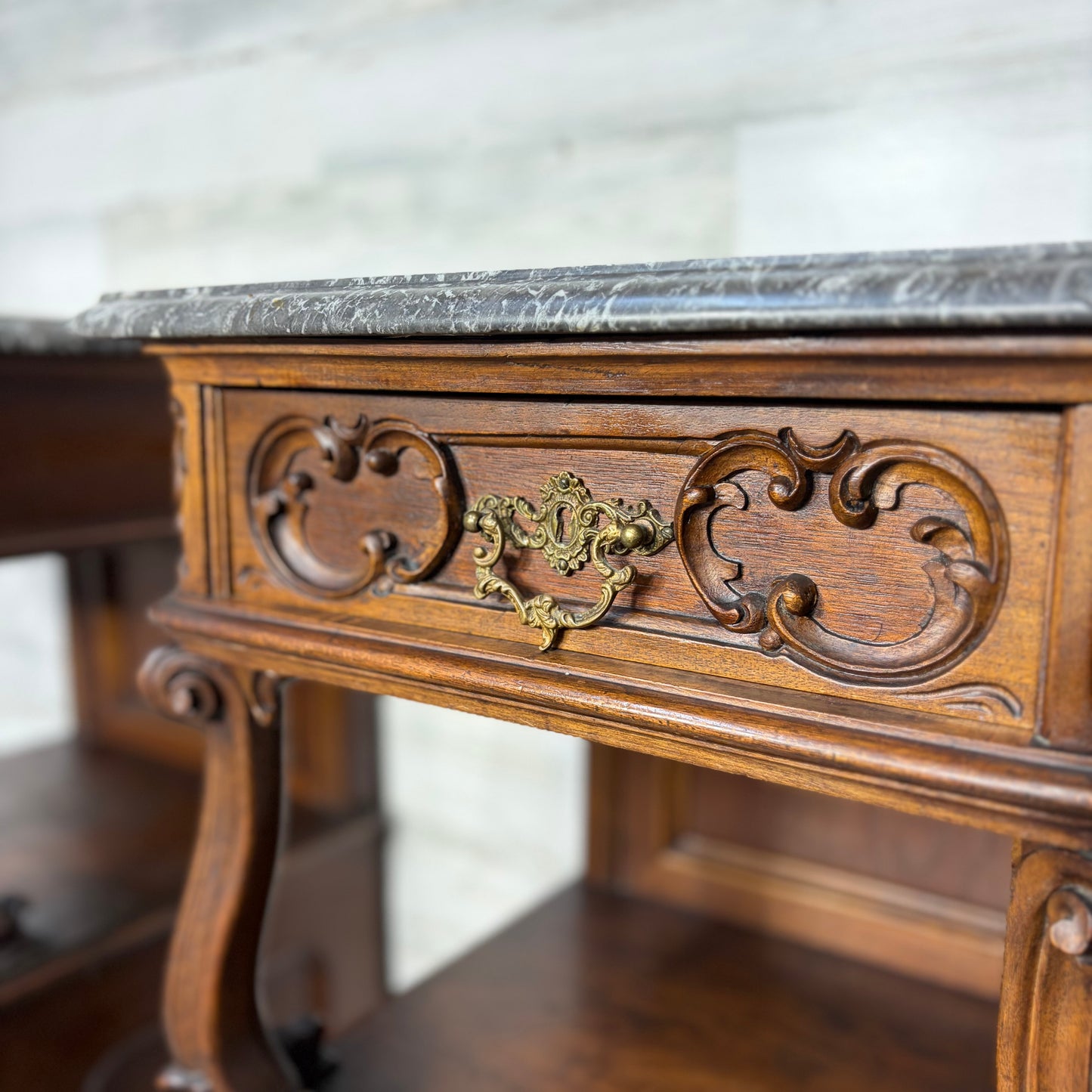 Antique French Marble Top Nightstands Set Of 2