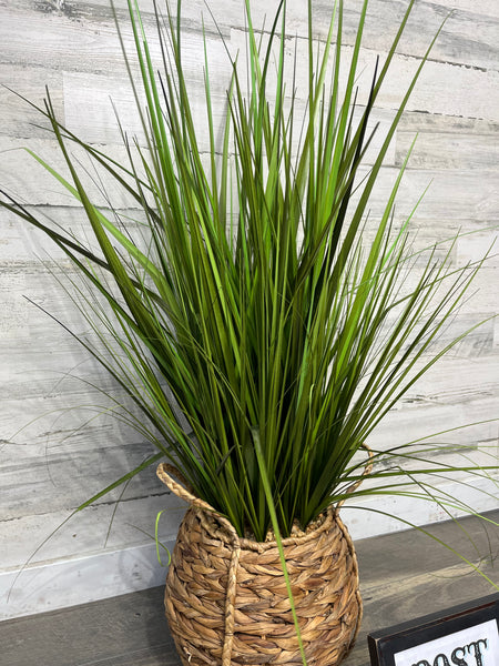 Faux Grass In Seagrass Basket