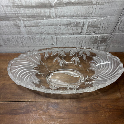 Vintage Scalloped Serving Bowl With Frosted Floral Design