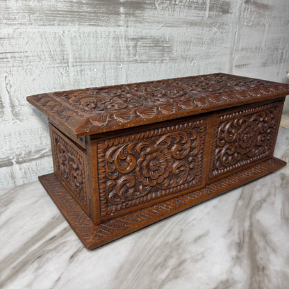 Vintage Carved Wooden Jewelry Chest