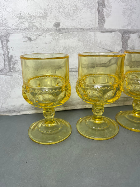 Vintage Thumbprint Cordial Yellow Gold Glasses Set Of 6