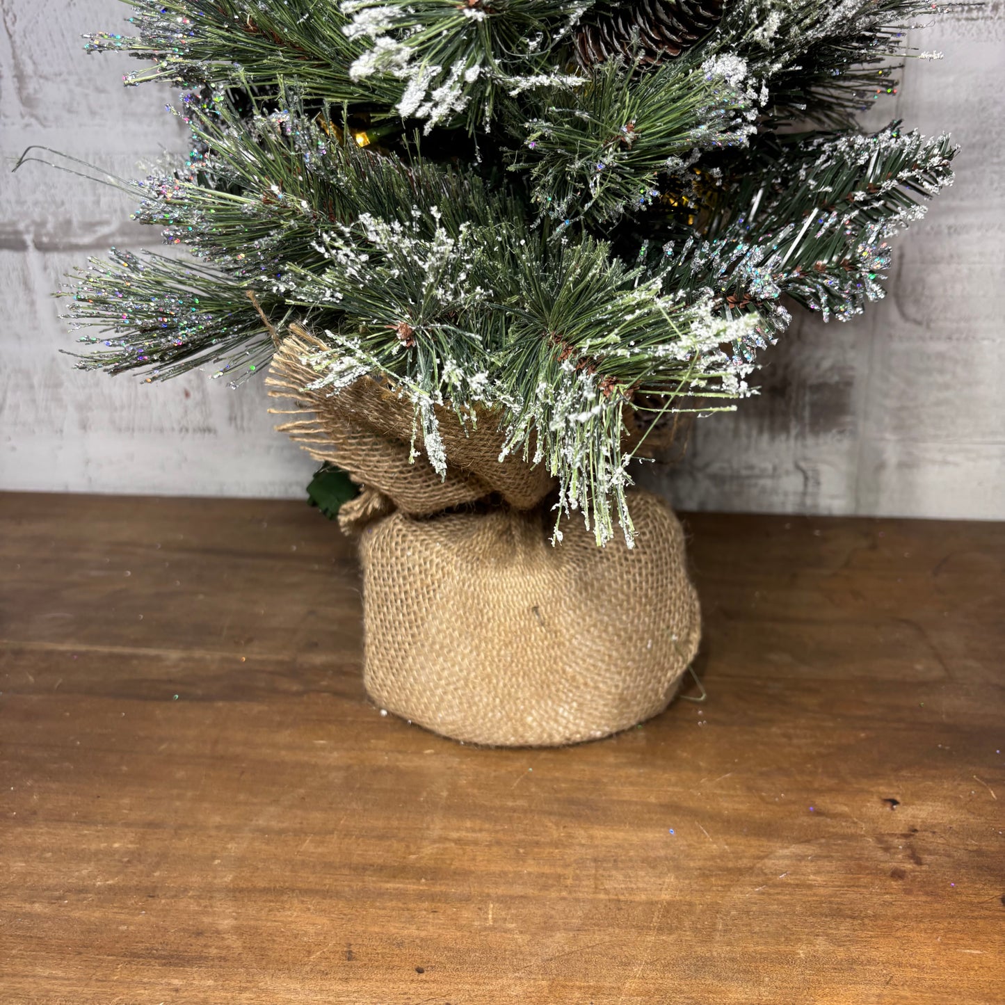 Mini Flocked Artificial Christmas Tree W/ Pinecones And Lights