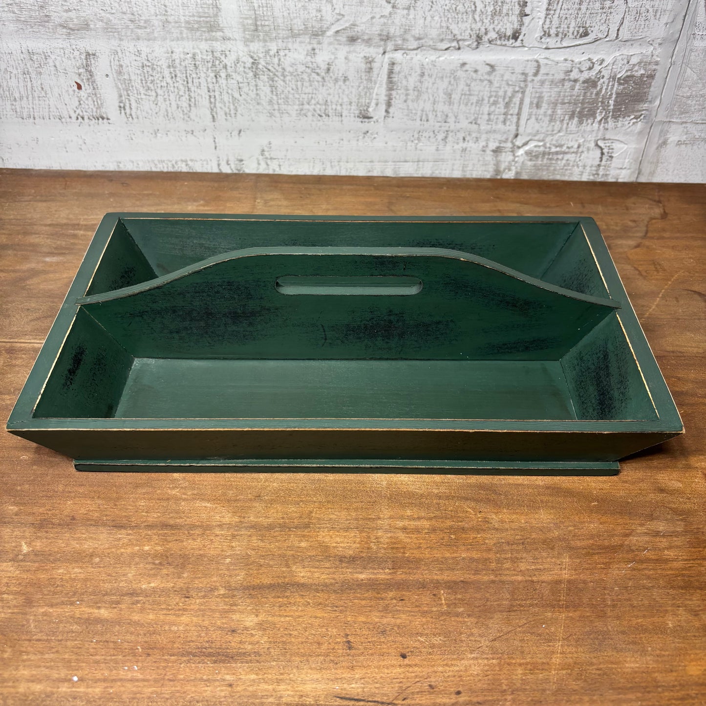 Rustic Green Wooden Serving Tray with Handle Cutout
