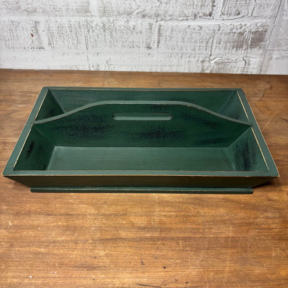 Rustic Green Wooden Serving Tray with Handle Cutout