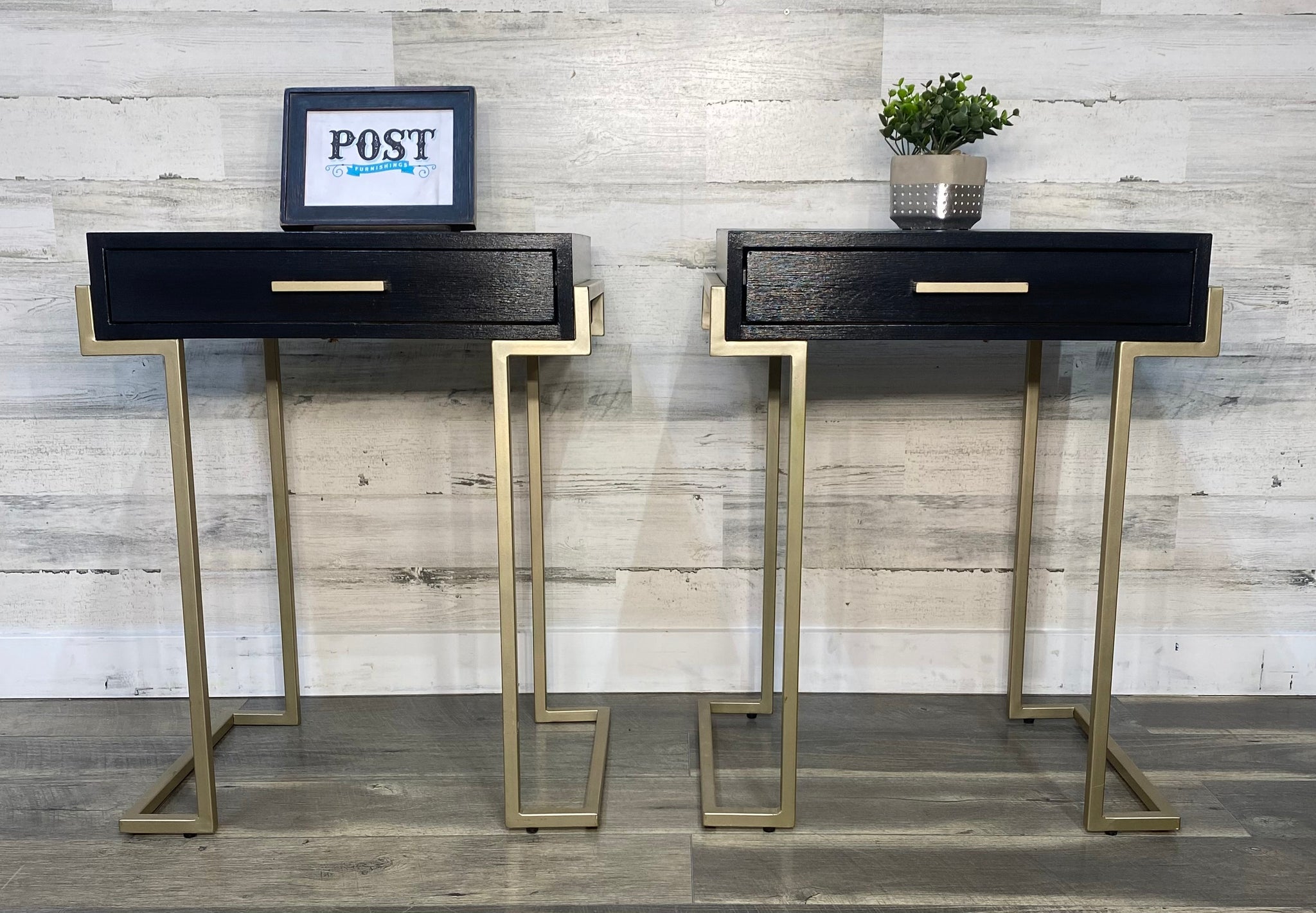 Set Of 2 Black & Gold Nightstands/ End Tables