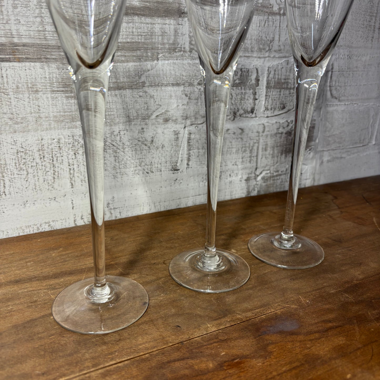 Vintage Tall Crystal Fluted Champagne Glasses Set Of 3