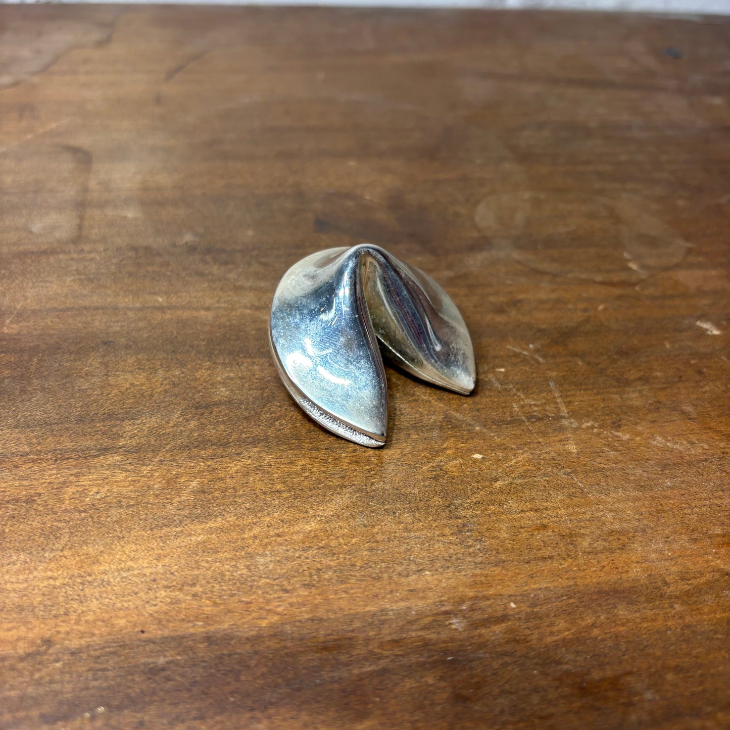 Vintage Silver-Plated Hinged Fortune Cookie Trinket Box