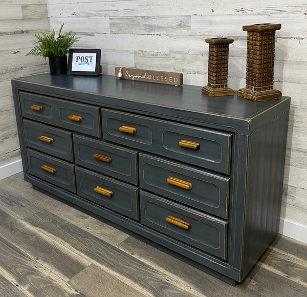 Dark Gray Dresser W/ Wood Handles