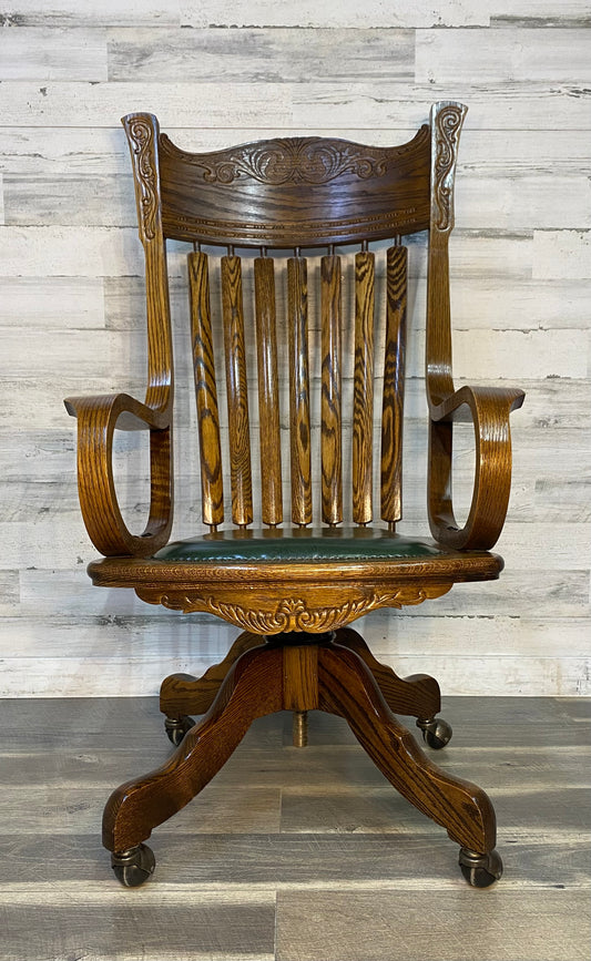 Antique Oak Rolling Office Desk Chair