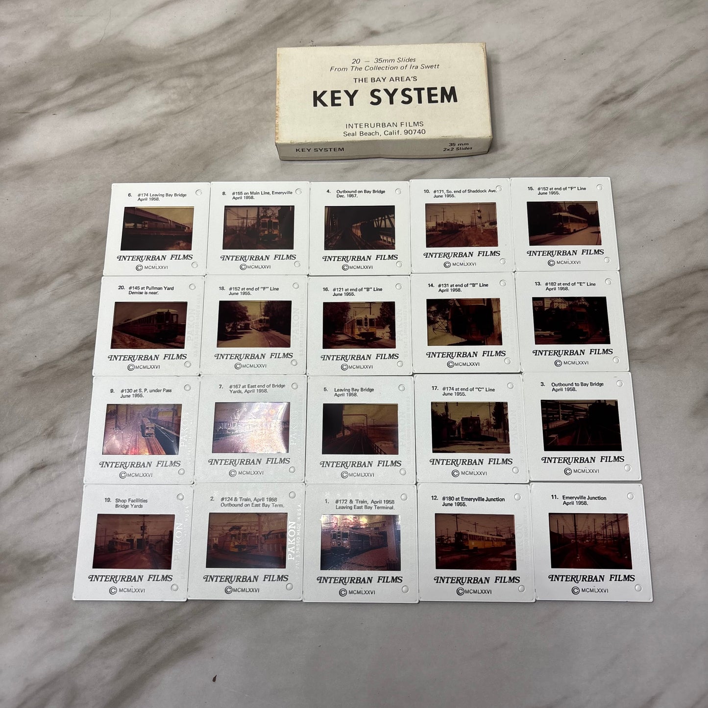 Vintage Boxed Set of 20 35mm “The Bay Area’s Key System” Interurban Film Slides