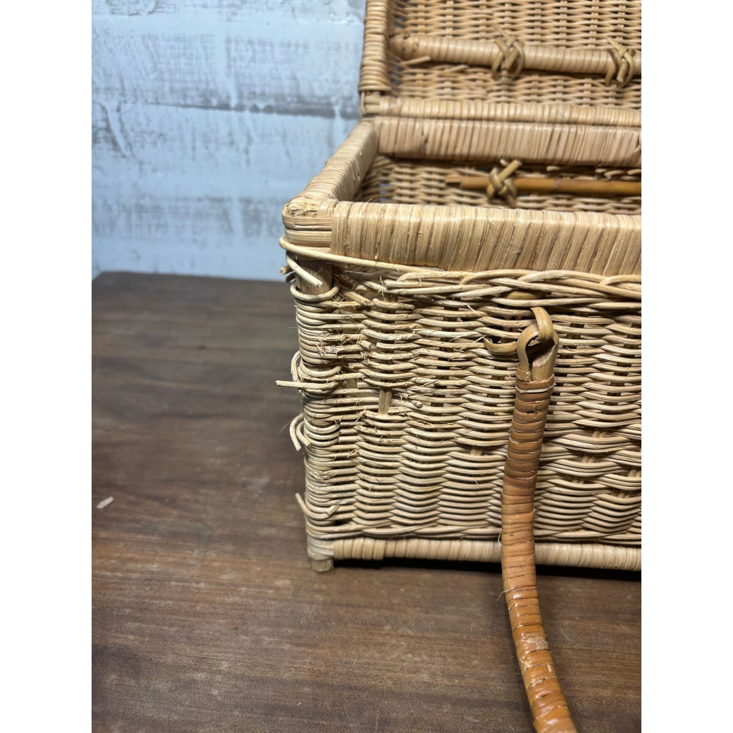 Vintage Wicker Rattan Picnic Basket Handles