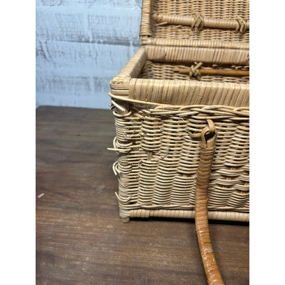 Vintage Wicker Rattan Picnic Basket Handles