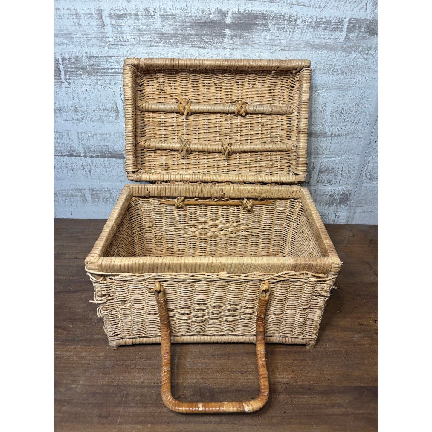 Vintage Wicker Rattan Picnic Basket Handles