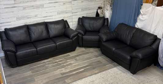 3pc Black Leather Couch Set