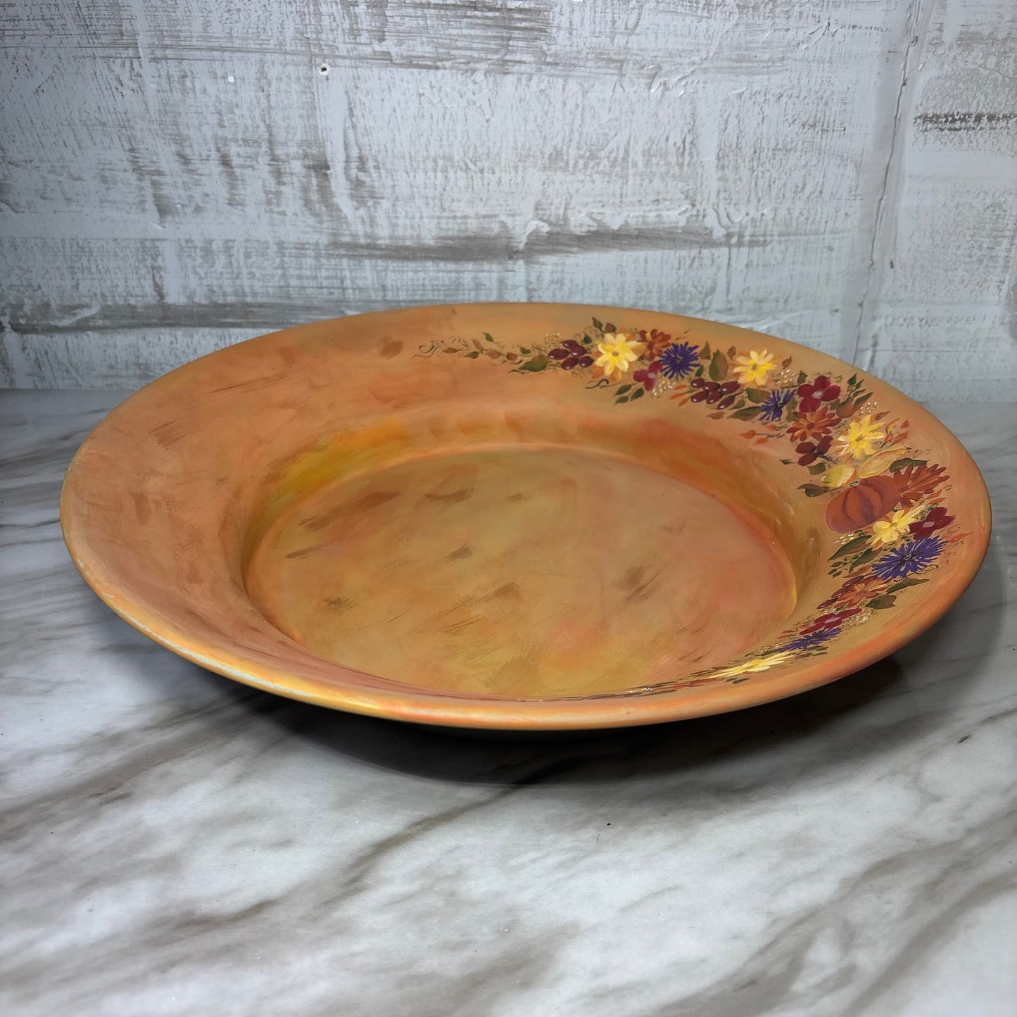 Large Fall Themed Hand Painted Metal Bowl/ Tray