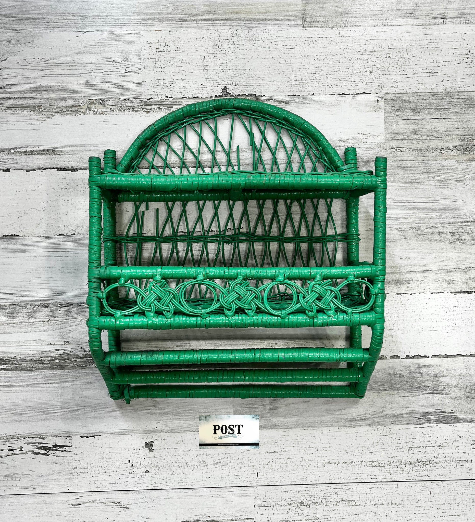 Green Vintage Wicker Hanging Shelf