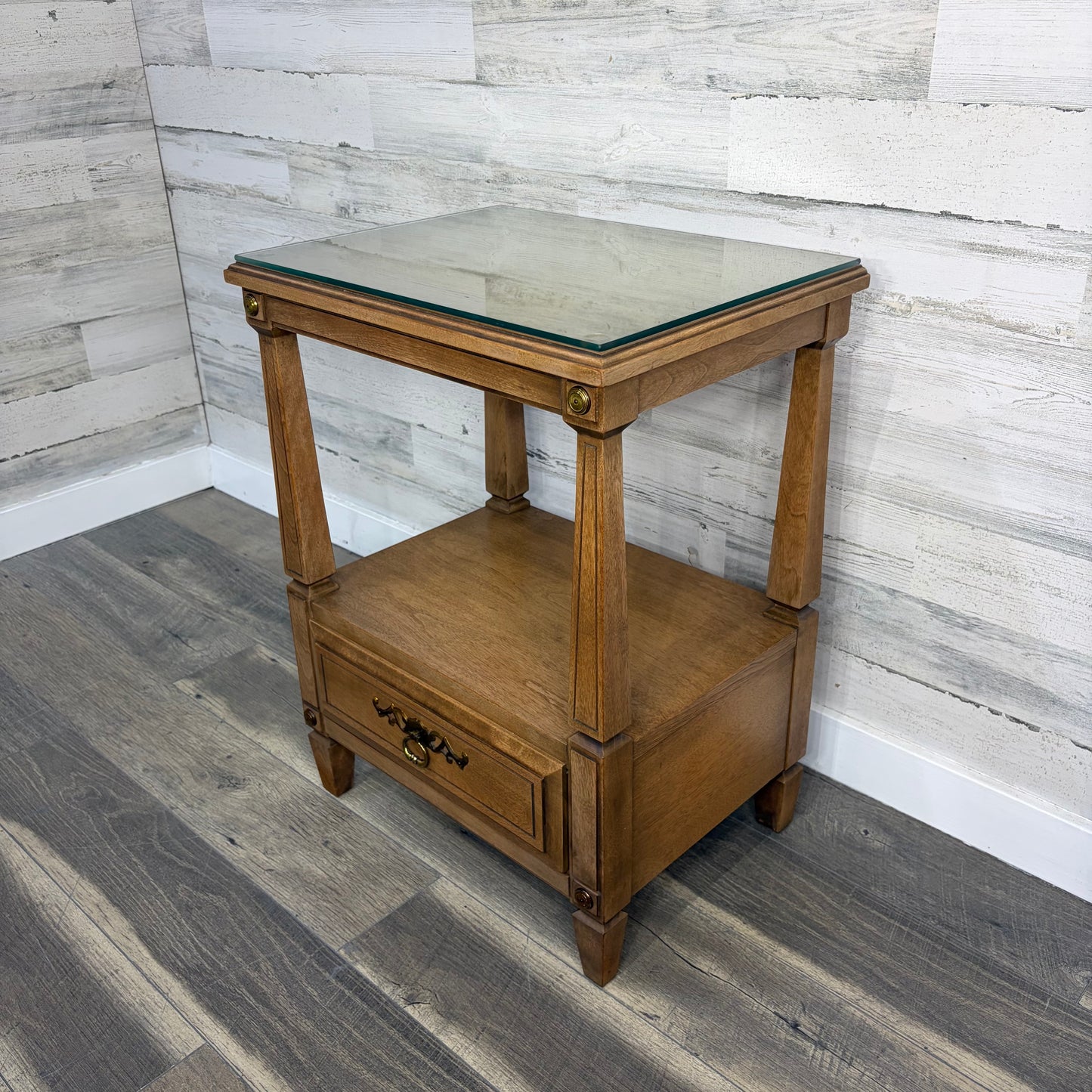 Vintage Rway French Regency End Table W/ Glass Top