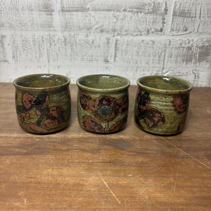 Vintage OMC Japan Stoneware Sake Cups Set of 3