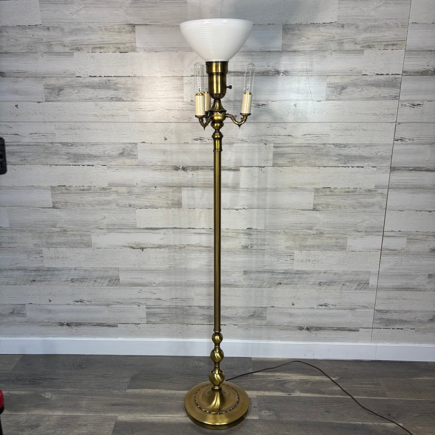 Vintage Four Light Torchiere Milk Glass Floor Lamp