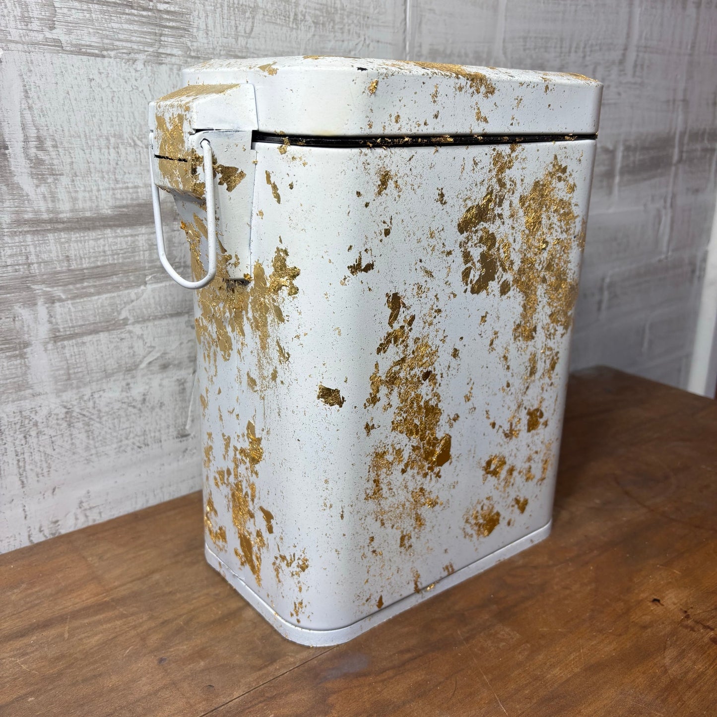 Custom Gold Flake & White Small Trash Can
