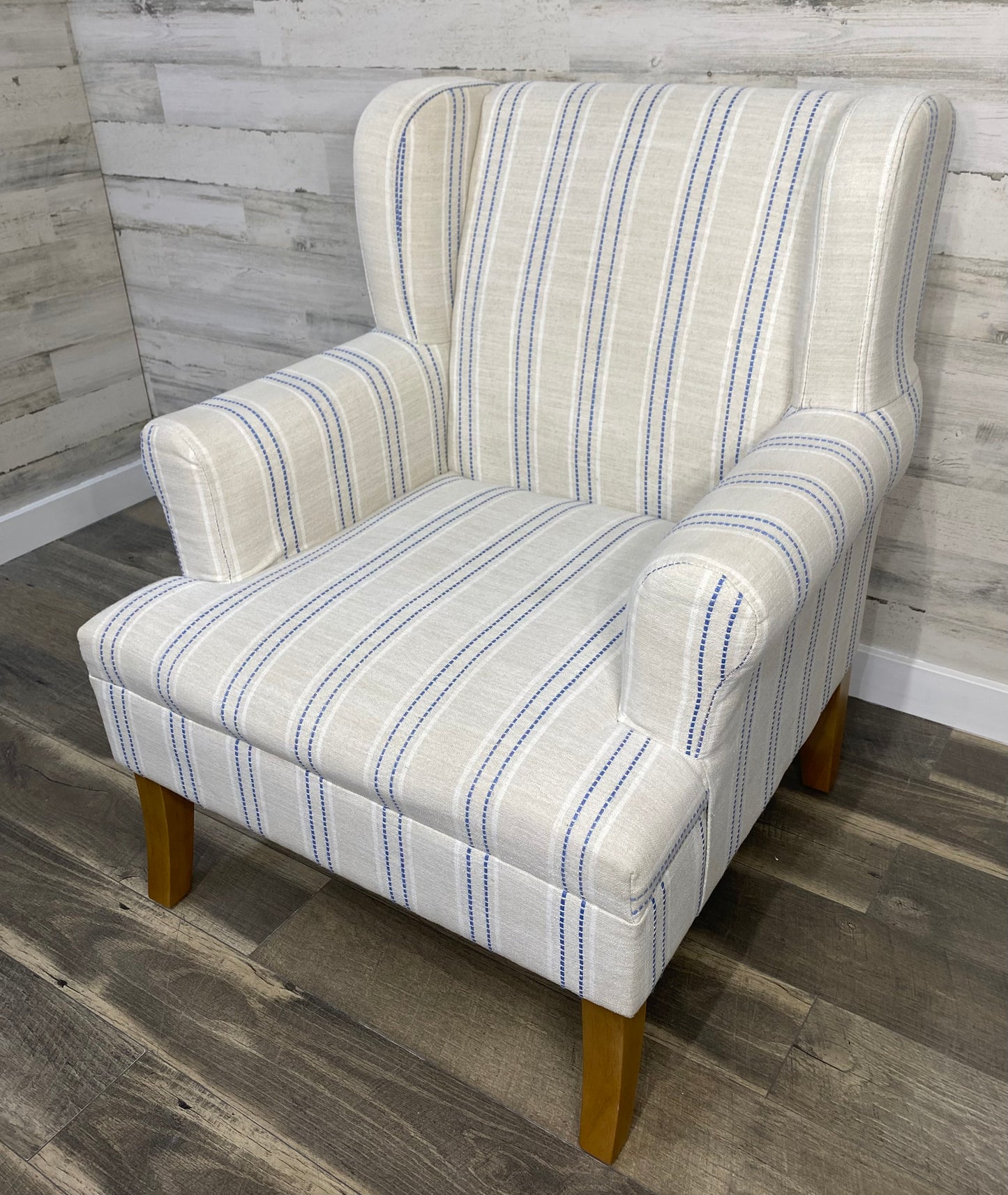 Ivory & Blue Stripe Accent Chair