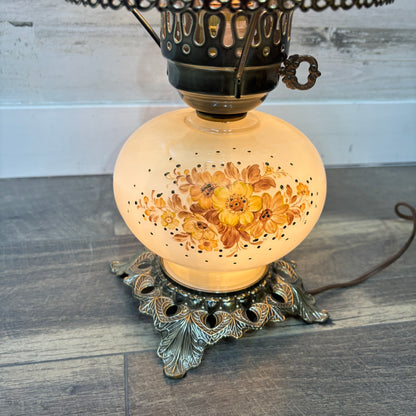 Vintage Floral Milk Glass Hurricane Lamp