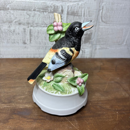 Vintage Porcelain Bird On A Branch Spinning Music Box