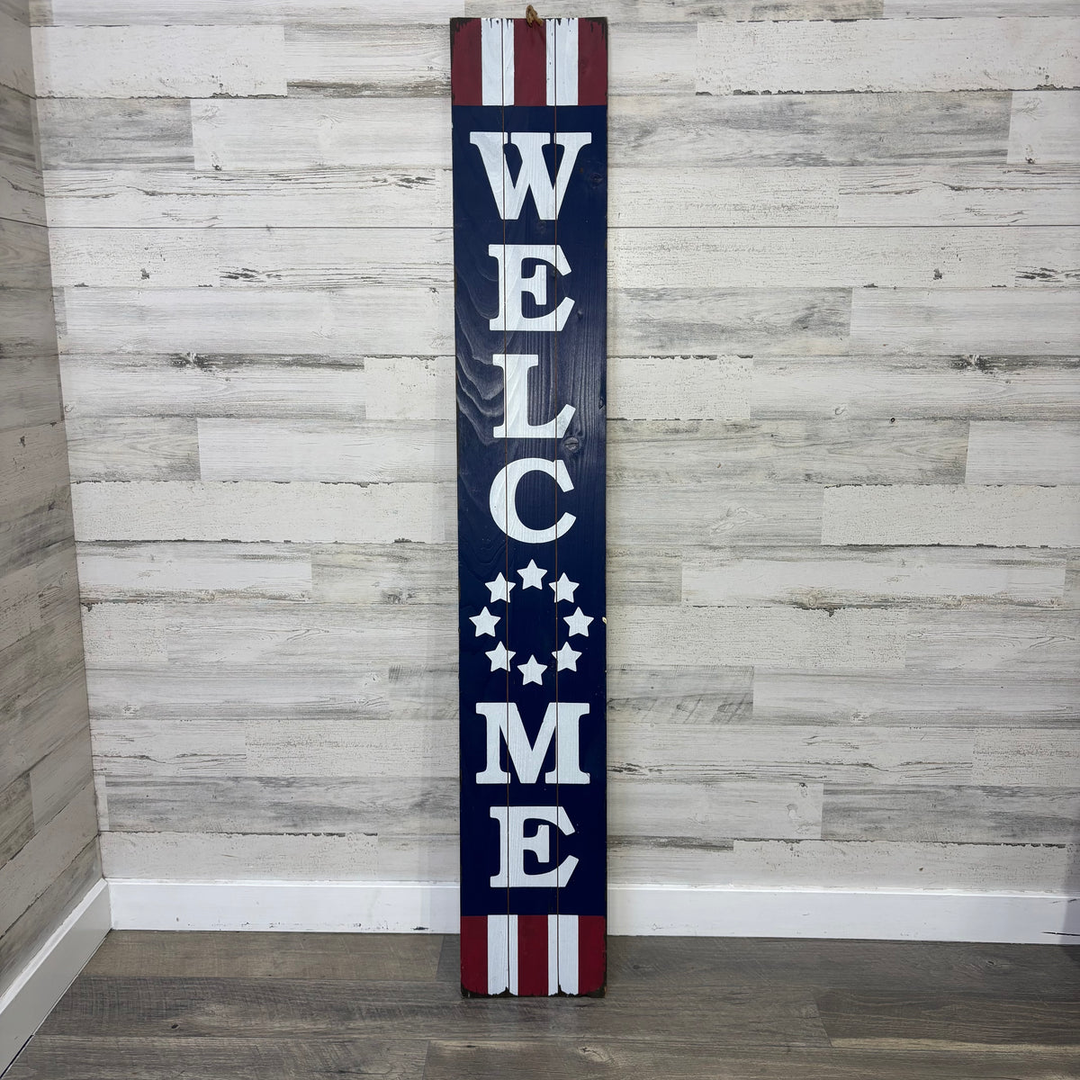 Double Sided Wooden Welcome Home Sign with Patriotic Design