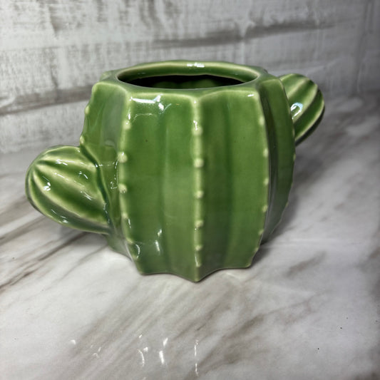 Glossy Green Cactus Ceramic Planter