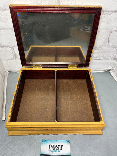 Refurbished Antique Yellow Wooden Floral Jewelry Box