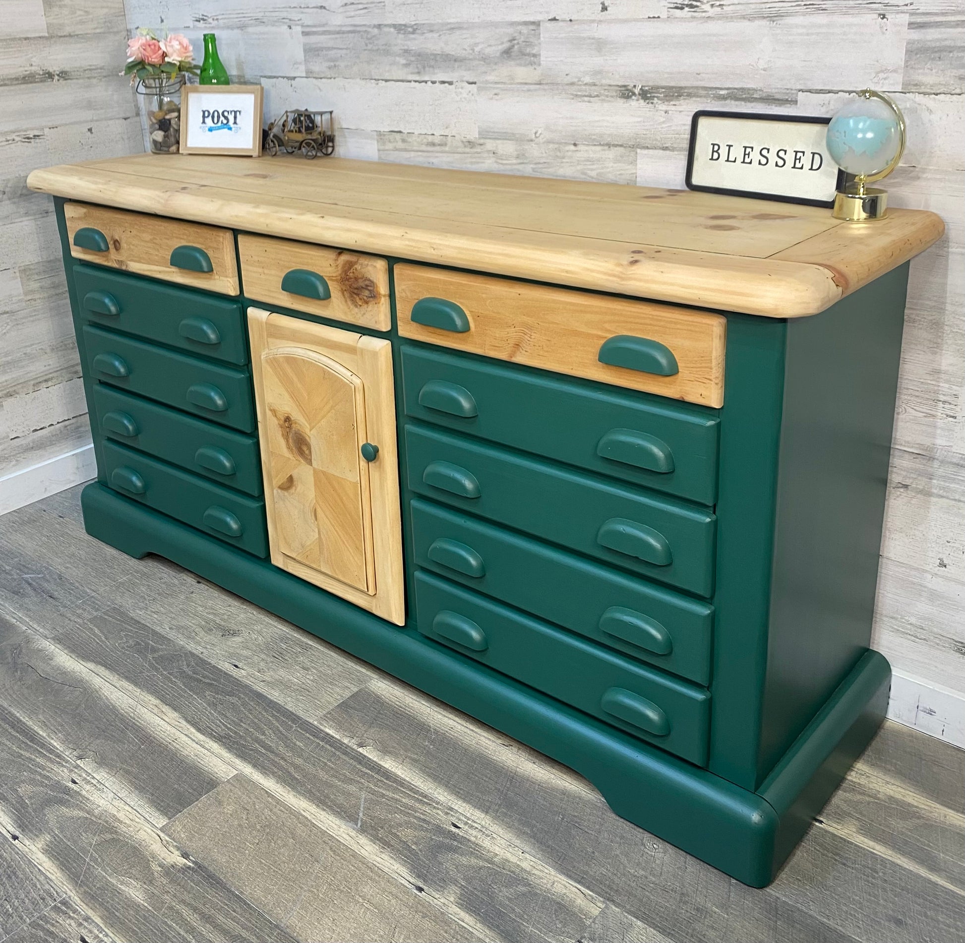 Two Toned Wood & Green Dresser Post Furnishings Two Toned Wood & Green Dresser Post Furnishings