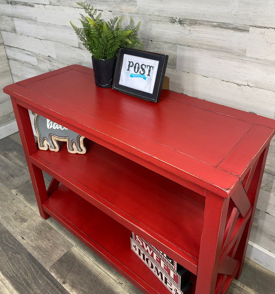 Red Farmhouse Sofa/ Console Table