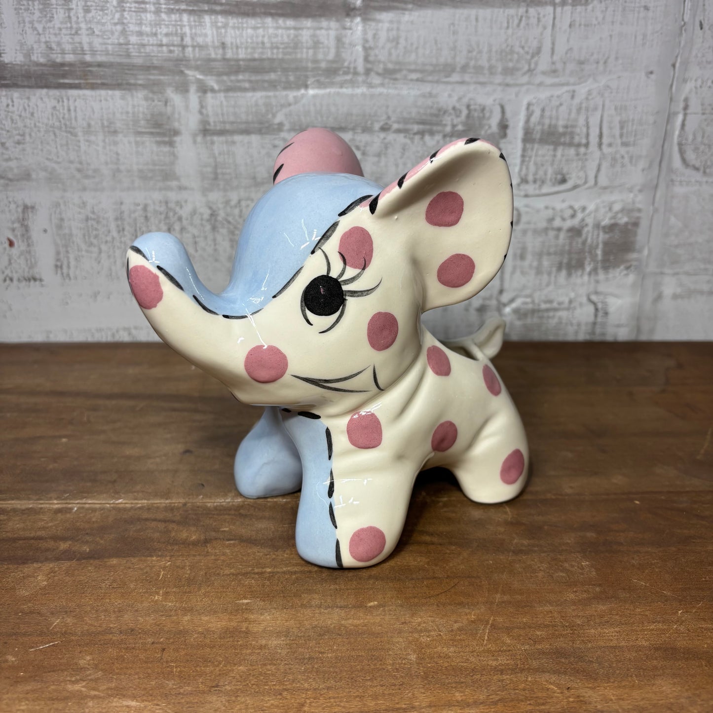 Vintage White And Blue Polka Dot Elephant Planter
