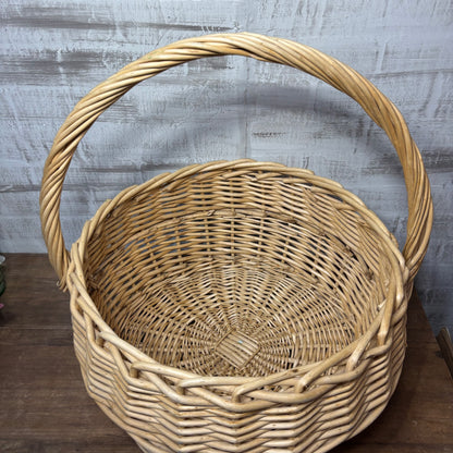 Large Vintage Wicker Single Handle Basket